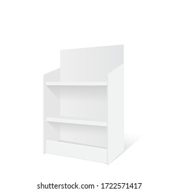 Mockup 3D cardboard retail display stand floor rack. Vector.