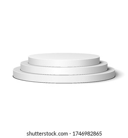 Mockup 3D Round Circle Stage Podium, Pedestal Isolated on White Background. Mock Up Template. 