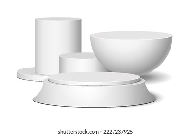Mockup 3D Round Circle Stage Stand Podium, Pedestal Isolated on White Background. Mock Up Template.