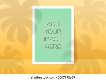 Mockup A4. Paper sheets. Shadows overlay leaf and window light effects on light background