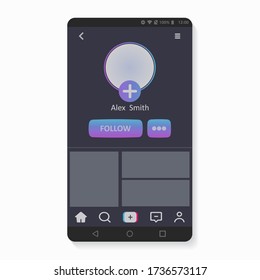 Mockup application page user interface. Color screen and icon templates for the user interface of a popular social network. User interface. Vector illustration