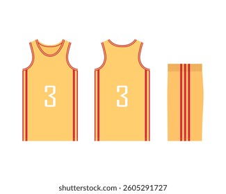 Mockup of a basketball uniform for a sports club. Template jersey design front view, back view and side view. Vector illustration.