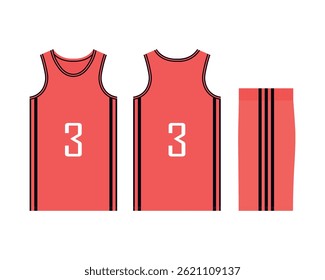 Mockup of a basketball uniform for a sports club. Template jersey design front view, back view and side view. Vector illustration.