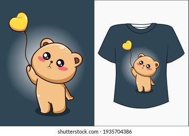 Mockup bear with balloon cartoon illustration