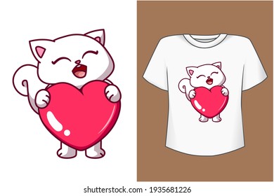 Mockup beautiful cat with love cartoon illustration