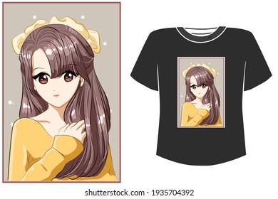 Mockup beautiful girl with ribbon cartoon illustration