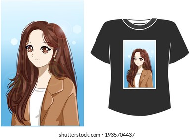 Mockup beautiful girl with suit cartoon illustration