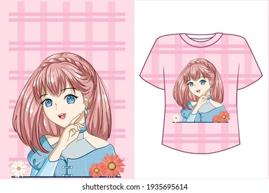 Mockup beautiful princess with flower cartoon illustration