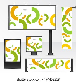 Mockup billboard, city light, horizontal and vertical banners. Set objects for outdoor advertising. Template for branding on white background. Vector illustration.