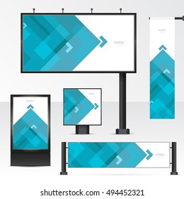 Mockup billboard, city light, horizontal and vertical banners. Set objects for outdoor advertising. Template for branding on white background. Vector illustration.