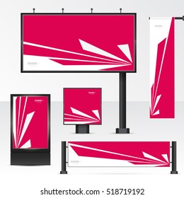 Mockup billboard, city light, horizontal and vertical banners. Set objects for outdoor advertising. Template for branding on white background. Vector illustration.