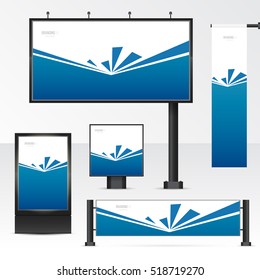 Mockup billboard, city light, horizontal and vertical banners. Set objects for outdoor advertising. Template for branding on white background. Vector illustration.