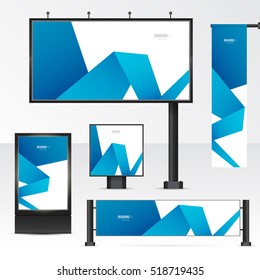 Mockup billboard, city light, horizontal and vertical banners. Set objects for outdoor advertising. Template for branding on white background. Vector illustration.