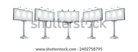 Mockup billboard different perspectives realistic vector illustration set. Street advertising empty equipment 3d isolated on white background