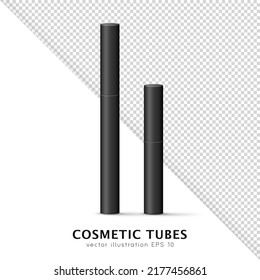 Mockup of black blank thin tube - mascara, lip gloss, gel, eyeliner, oil, etc. Cosmetic package, bottle, flacon template for your design. 3D skincare item isolated on white and transparent background