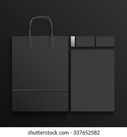 Mockup of Black branding elements on black background