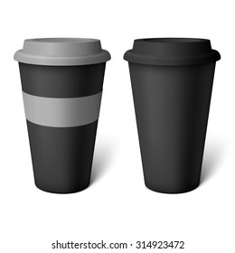 Mockup black coffee cup. Black cup and Black with gray stripe