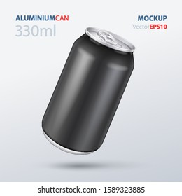 Mockup Black Metal Aluminum Beverage Drink Can 500ml, 0,5L. Beer, Soda, Lemonade, Juice, Energy. Mock Up Template Ready For Your Design. Isolated On White Background. Product Packing. Vector EPS10 svg