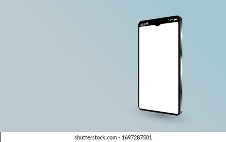 mockup black mobile phone on a light blue background.