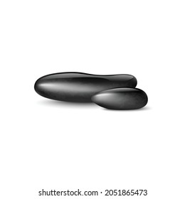 Mockup Of Black Pebble Rocks Or Stones For Relaxing SPA Aroma Massage Body Care Procedure, 3d Realistic Vector Illustration Isolated On White Background.