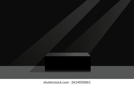 Mockup of black podium. Vector template. Place for advertise products. Vector flat background. 