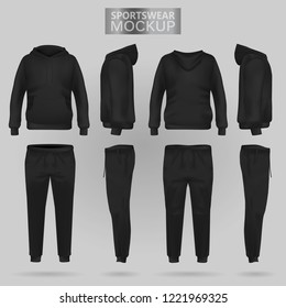 Mockup Black Sportswear Hoodie Trousers Four Stock Vector (Royalty Free ...