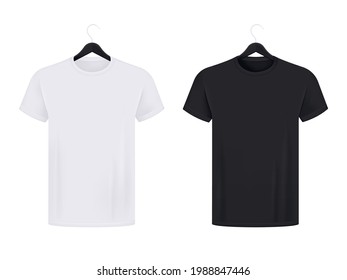 mockup of black and white t-shirt on a hanger