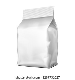 Mockup Blank Bag Pouch Snack Sachet Resealable Stand Up Packaging For Coffee, Candy, Nuts, Spices, Self-Seal Zip Lock Foil Or Paper Food. Illustration Isolated On White Background. Mock Up, Template.
