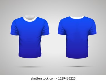 Mockup of blank blue realistic sport t-shirt with shadow