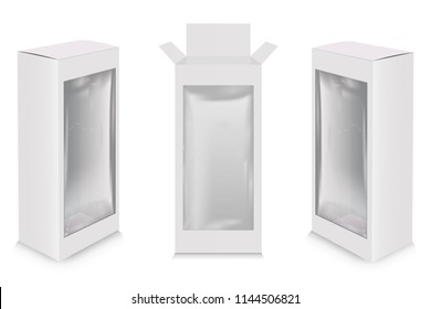 Mockup of blank cardboard box with transparent window.Product package mock-up.