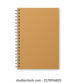 Mockup blank closed notebook  isolated on white background.  Template spiral copybook or organizer.