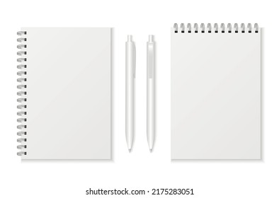 Mockup blank closed notepad  isolated on white background.  Template spiral copybook or organizer.