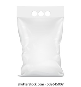 Mockup Blank Foil Food Stand Up Pouch Snack Sachet Bag Packaging. Illustration Isolated On White Background. Mock Up Template Ready For Your Design. Vector EPS10