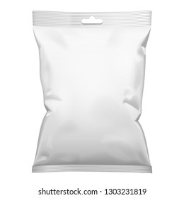Mockup Blank Foil Or Paper Food Stand Up Pouch Snack Sachet Bag Packaging. Front View. Illustration Isolated On White Background. Mock Up, Template Ready For Your Design. Vector EPS10