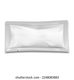 Mockup Blank Foil Pouch Bag Packaging. For Medicine Drugs Or Food Product, Food Or Drink Bag Packaging. Illustration Isolated On White Background. Mock Up Template Ready For Your Design. Vector EPS10