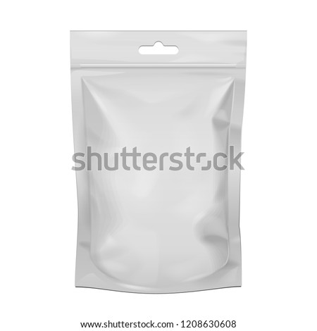 Mockup Blank Food Stand Up Flexible Pouch Snack Sachet Bag. Mock Up, Template. Illustration Isolated On White Background. Ready For Your Design. Product Packaging. Vector EPS10