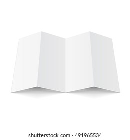 Mockup Blank Four Folded Fold Paper Leaflet, Flyer, Broadsheet, Flier, Follicle, Leaf A4 With Shadows. Illustration On White Background Isolated. Mock Up Template Ready For Your Design. Vector EPS10