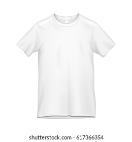 Mockup Blank Mens Or Unisex Cotton T-Shirt. Front View. Illustration Isolated On White Background. Mock Up Template Ready For Your Design. Vector EPS10