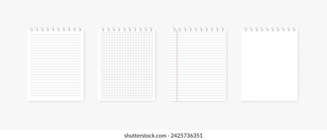 Mockup of a blank notepad sheet. Notepad sheet icon set. Flat style. Vector icons