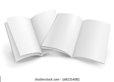 Mockup Blank Open, Book, Magazine, Booklet, Brochure, Cover. Illustration Isolated On White Background. Mock Up Template.