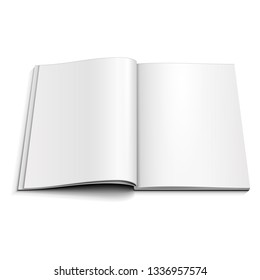 Mockup Blank Open Magazine, Book, Booklet, Brochure, Cover. Illustration Isolated On White Background. Mock Up Template Ready For Your Design. Vector EPS10