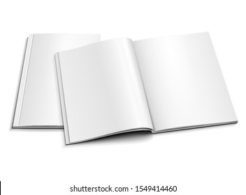 Mockup Blank Open Magazine, Book, Booklet, Brochure, Cover. Illustration Isolated On White Background. Mock Up Template Ready For Your Design. Vector EPS10