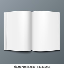 Mockup Blank Open Magazine, Book, Booklet, Brochure, Cover. Illustration Isolated On Gray Background. Mock Up Template Ready For Your Design. Vector EPS10