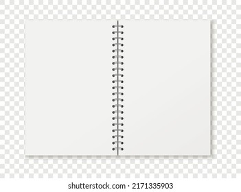 Mockup blank open notebook  isolated on white background.  Template spiral copybook or organizer.