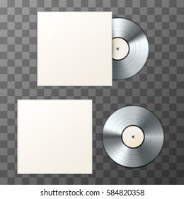 Mockup of blank platinum album vinyl disc with cover on transparent background