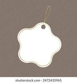 Mockup of blank price tag with a string for hanging isolated on transparent background. Template of white discount paper label for shopping or gift tag, card, badge with cord. Vector cardboard sticker