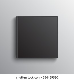 Mockup Of Blank Square Black Book On Grey. Textbook, Booklet Or Notebook For Design And Branding