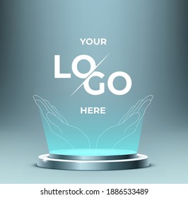 Mockup of blank template layout of white jazz or classic music stage illuminated by spotlights. 3d render illustration. Scene is empty to place your text, logo or object.