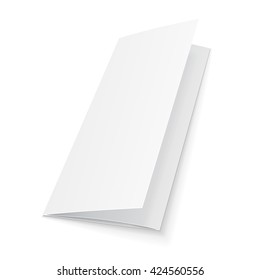 Mockup Blank Trifold Paper Leaflet, Flyer, Broadsheet, Flier, Follicle, Leaf A4 With Shadows. On White Background Isolated. Mock Up Template Ready For Your Design. Vector EPS10