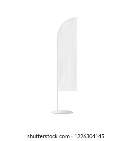 Mockup blank white feather flag. Textile expo banner stand. Isolated vector illustration on white background.